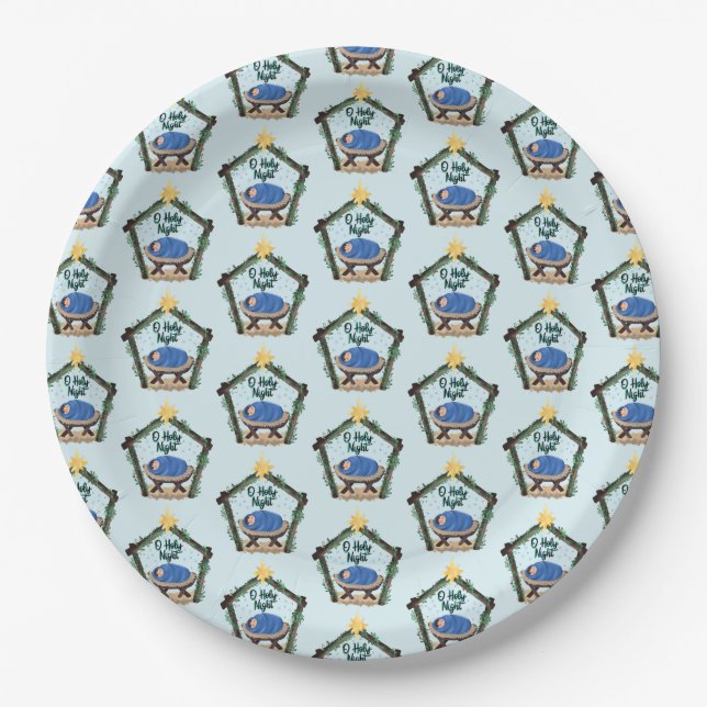 Watercolor Nativity Christmas  Paper Plates (Front)