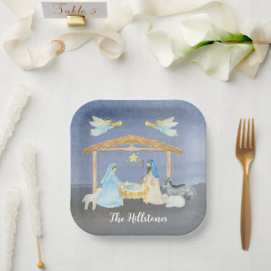 Watercolor Nativity Christmas Paper Plates