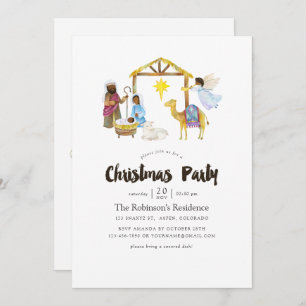Watercolor Nativity Christmas Party Invitation