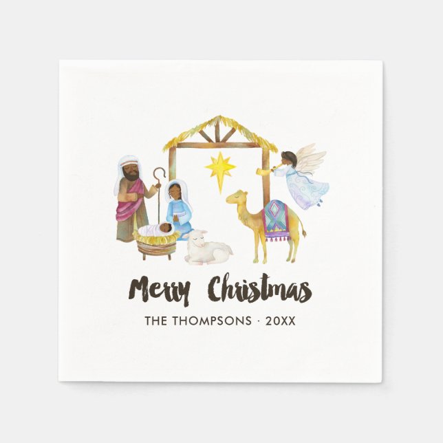 Watercolor Nativity Christmas Party Napkins (Front)