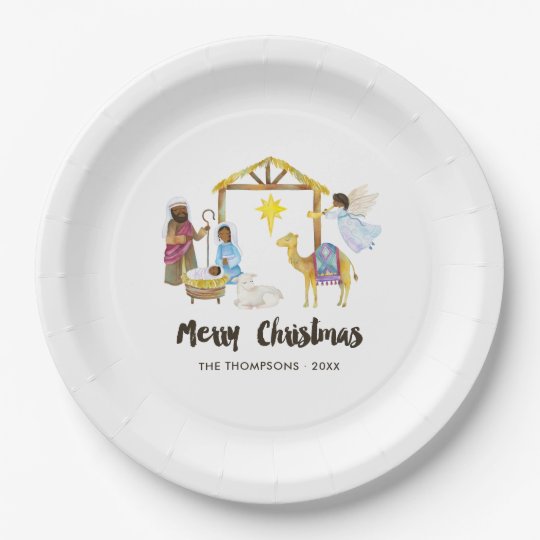 Watercolor Nativity Christmas Party Paper Plate