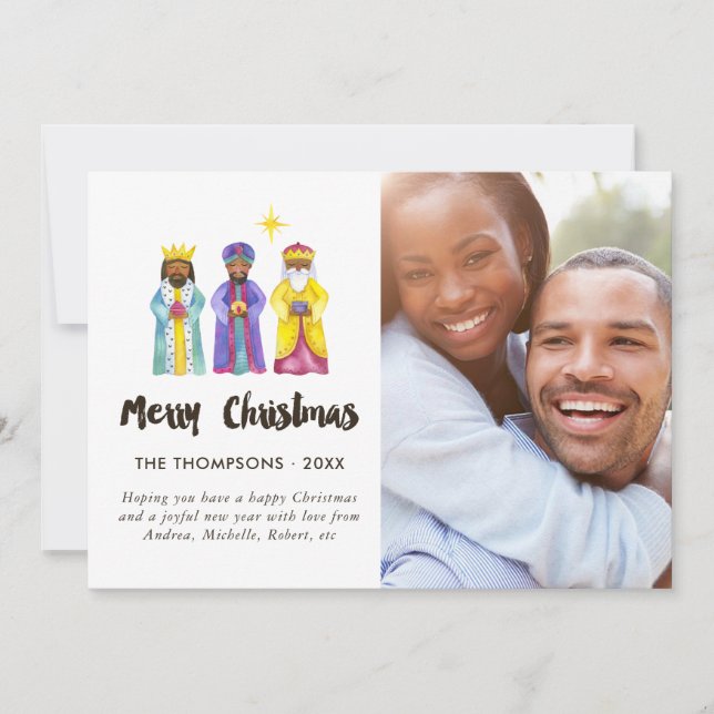 Watercolor Nativity Christmas Photo Holiday Card (Front)