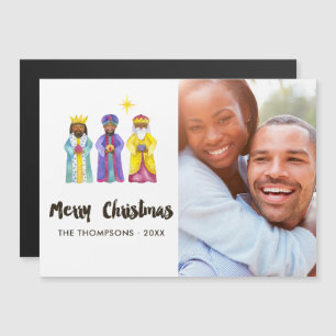 Watercolor Nativity Christmas Photo Magnetic Invitation