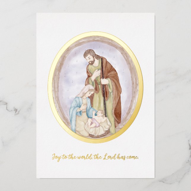 Watercolor nativity custom Christmas Foil Holiday Card (Front)