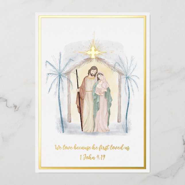 Watercolor nativity custom Christmas Foil Holiday Card (Front)
