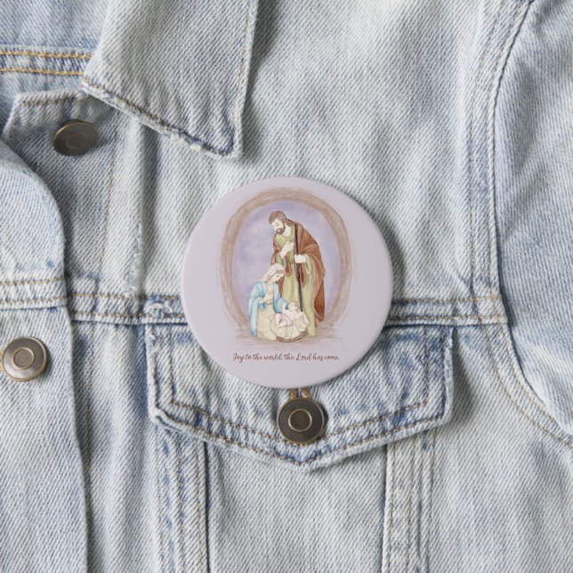 Watercolor nativity custom holiday   button (In Situ)