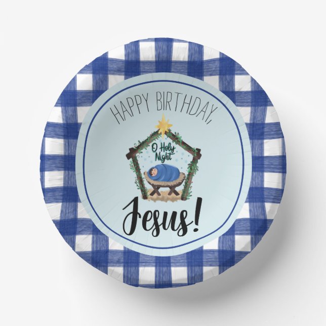 Watercolor Nativity Happy Birthday Jesus Paper Bowls (Front)