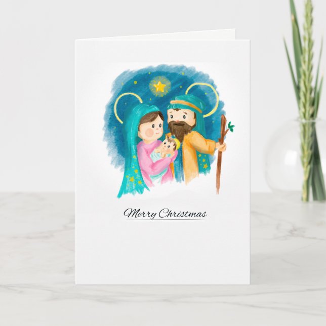 Watercolor Nativity Holiday (Optional) Photo Card (Front)
