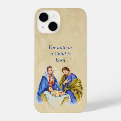 Watercolor Nativity Manger For Unto us Child Born iPhone 14 Case
