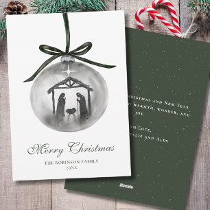 Watercolor Nativity Merry Christmas Ornament Holiday Card