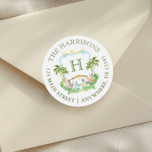 Watercolor Nativity Monogram Crest Christmas Classic Round Sticker