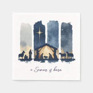 Watercolor Nativity Scene a Savior is Born Holiday Napkins