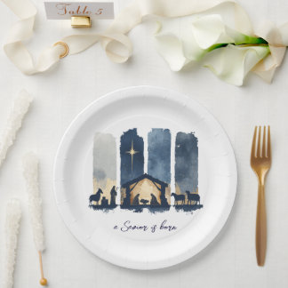Watercolor Nativity Scene a Savior is Born Holiday Paper Plates
