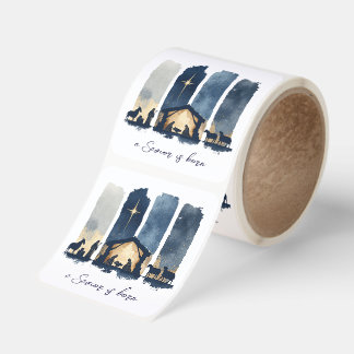 Watercolor Nativity Scene a Savior is Born Holiday Square Sticker
