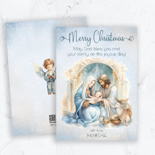 Watercolor Nativity Scene Baby Jesus Christmas Holiday Card