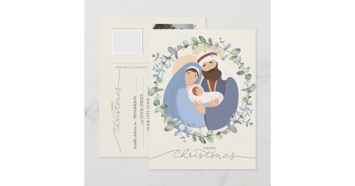 Watercolor Nativity Scene Baby Jesus in the Manger Holiday Postcard ...