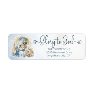 Watercolor Nativity Scene Glory to God Christmas Label