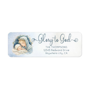 Watercolor Nativity Scene Glory to God Christmas Label