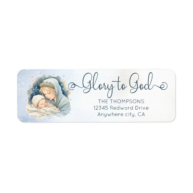 Watercolor Nativity Scene Glory to God Christmas Label (Front)