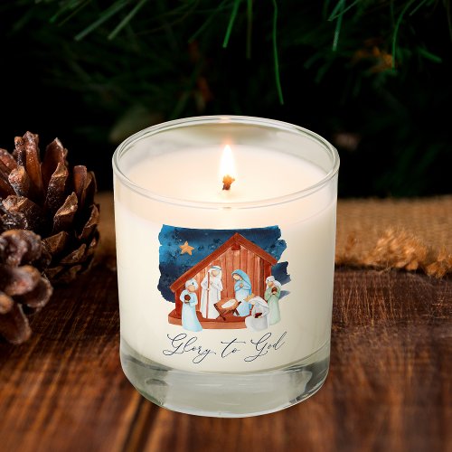Watercolor Nativity Scene Glory to God Christmas Scented Candle