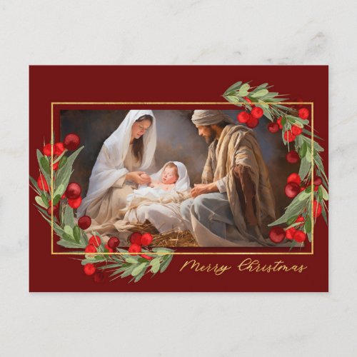 Watercolor Nativity Scene Glory to God Holiday Postcard