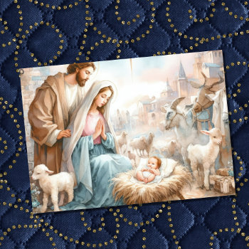 Watercolor Nativity Scene Holiday Card by TailoredType at Zazzle