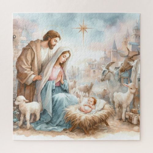 Watercolor Nativity Scene Jigsaw Puzzle