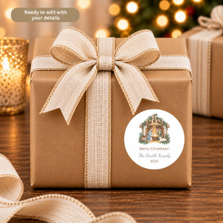 Watercolor Nativity Scene Personalized Classic Round Sticker