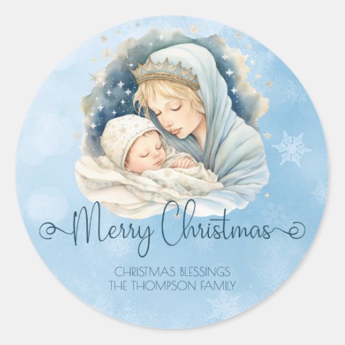 Watercolor Nativity Scene Religious Christmas Classic Round Sticker