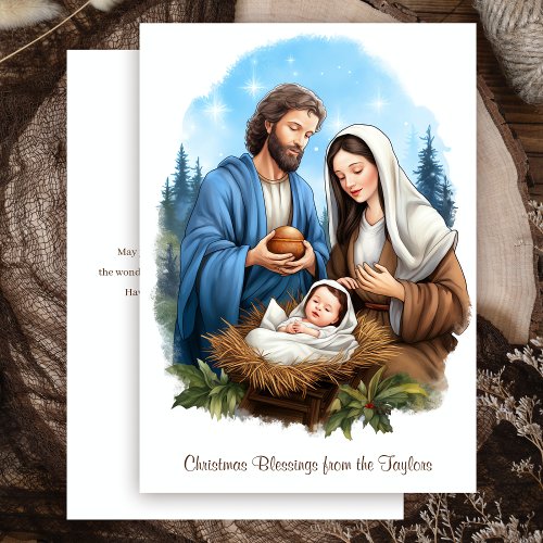 Watercolor Nativity Scene Religious Christmas Holiday Card