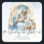 Watercolor Nativity Scene Religious Christmas Square Sticker<br><div class="desc">Glory to God. Cute christmas design featuring trendy script and watercolor Nativity Scene. The text can easily be personalized for a unique one of a kind design for your holiday day.</div>