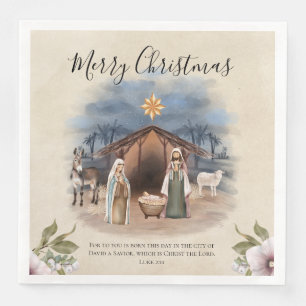 Watercolor Nativity Scene with Bible Quote Paper Dinner Napkins