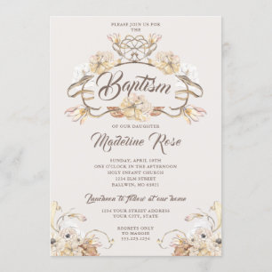 Watercolor Natural Dried Flowers Baptism Invitation