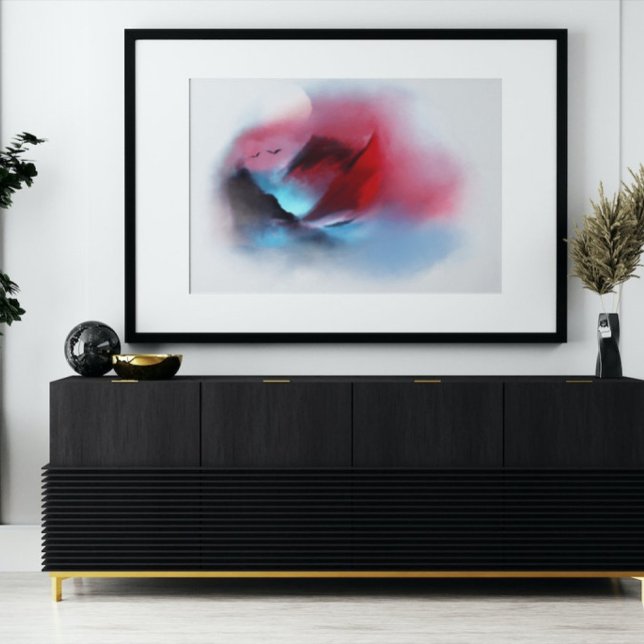 Watercolor Natural Mountain Birds Sunset Painting Canvas Print (Creator Uploaded)