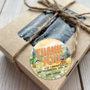 Watercolor Nature Cute Camping Dog Thank You Classic Round Sticker