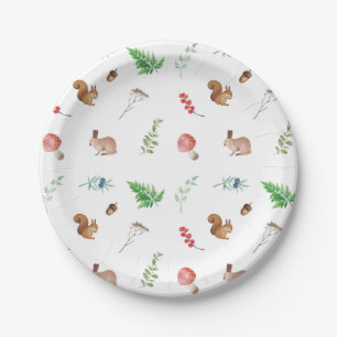 Watercolor Nature Forest Animals, Plants Paper Plates