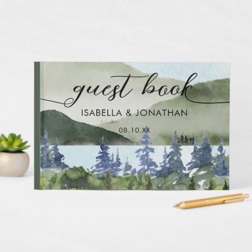 Watercolor Nature Forest Mountain Outdoor Wedding Guest Book