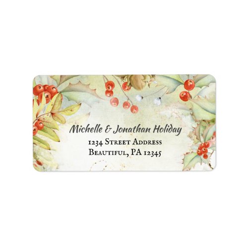Watercolor Nature Holly Berries Design Christmas Label