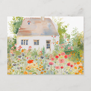 Watercolor Nature House Garden Hand drawn Postcard