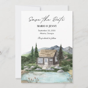 Watercolor Nature house lake wedding  Save The Date
