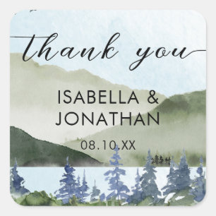 Watercolor Nature Landscape Lake Thank You Favor Square Sticker