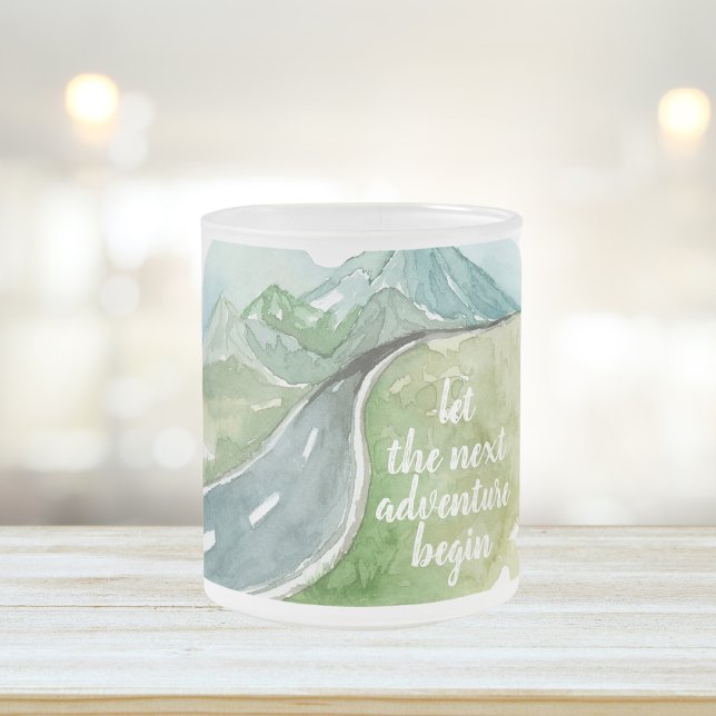 Watercolor Nature Let's The Next Adventure Begin Frosted Glass Coffee Mug (Creator Uploaded)