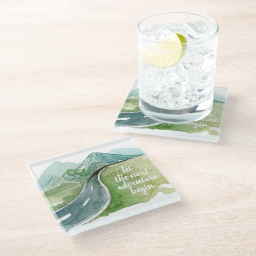 Watercolor Nature Lets The Next Adventure Begin Glass Coaster