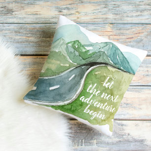 Watercolor Nature Let's The Next Adventure Begin Outdoor Pillow