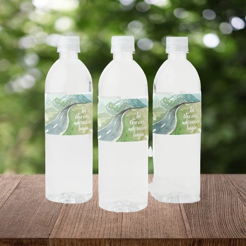 Watercolor Nature Lets The Next Adventure Begin Water Bottle Label