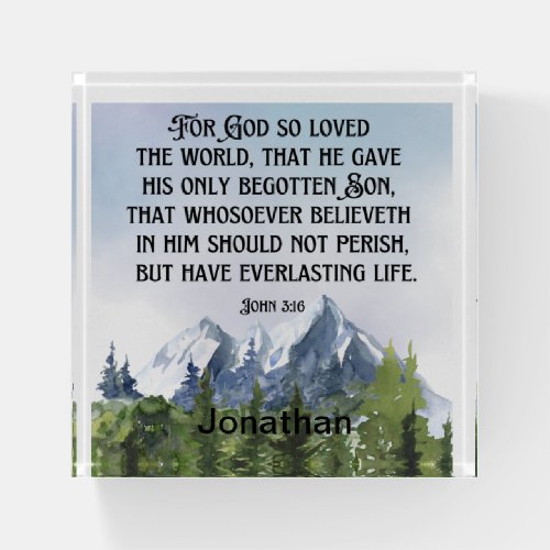 Watercolor Nature Mountains John 3 16 Scripture  Paperweight