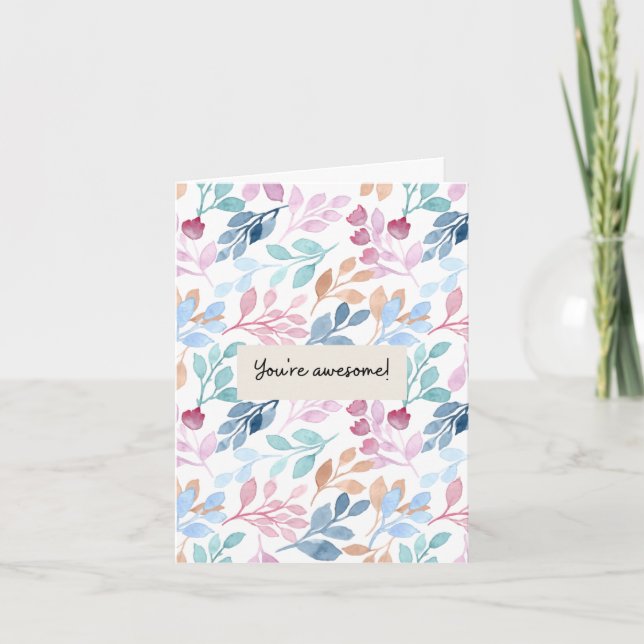 Watercolor Nature Pattern Awesome Affirmation Card (Front)