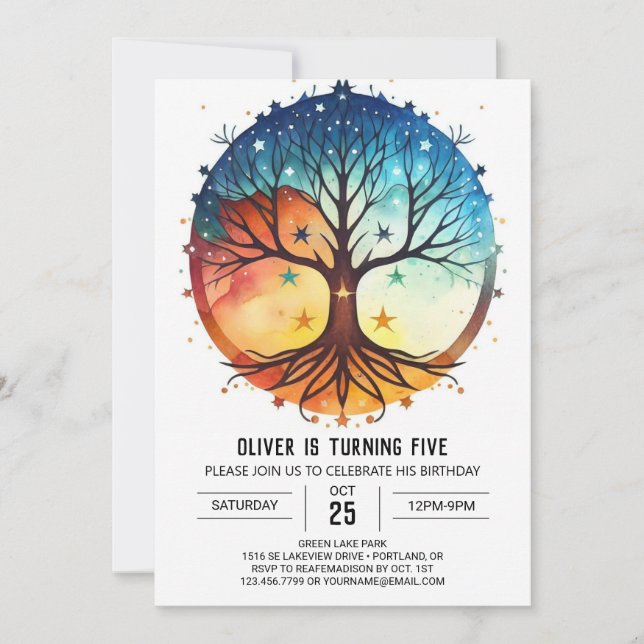 Watercolor Nature Tree of Life Birthday Invitation (Front)