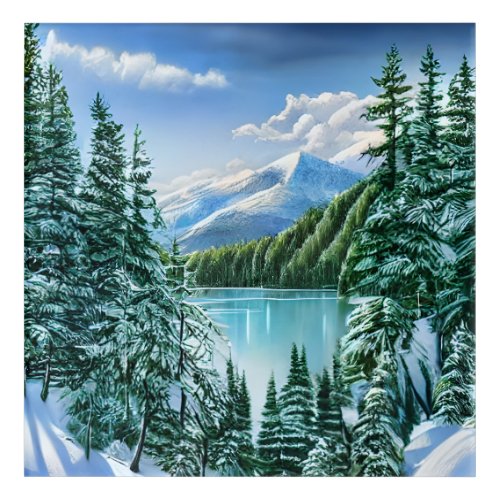 Watercolor Nature Winter Snowfall Painting Acrylic Print