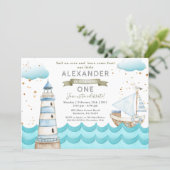Watercolor Nautical 1st Birthday Party Invitation (Standing Front)